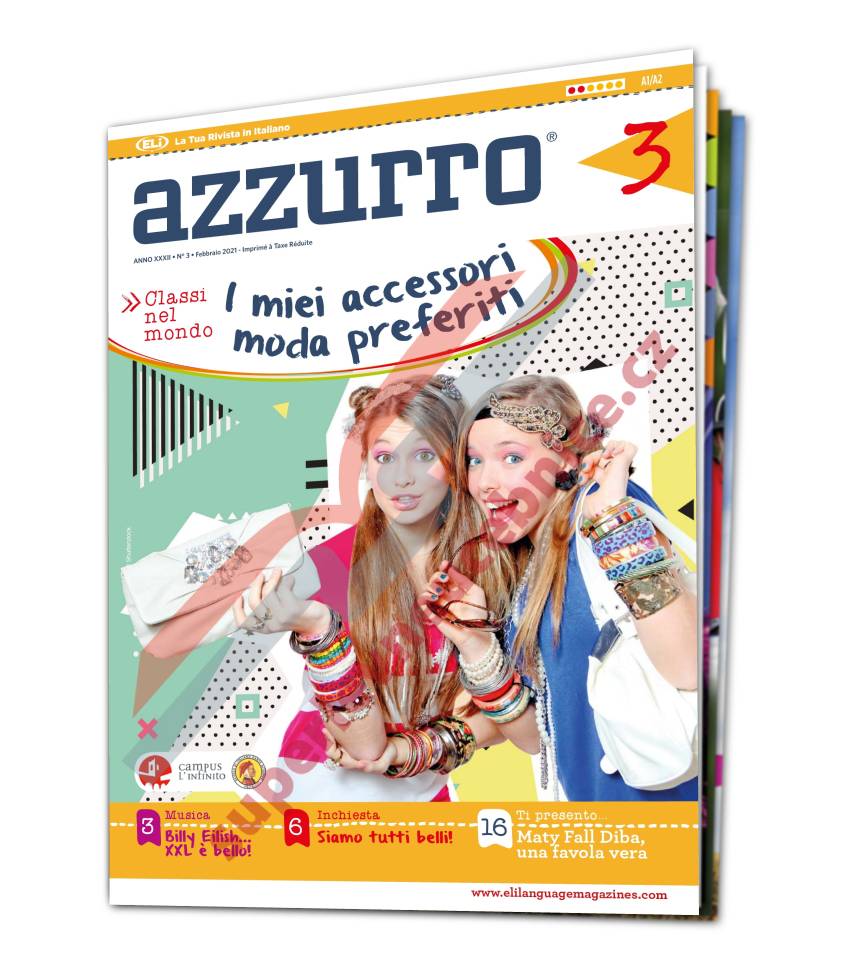 Tištěný časopis pro výuku italštiny Azzurro A1 - A2, předplatné 2023-24